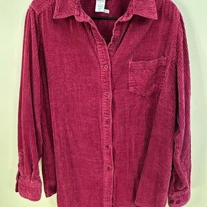 Mainstreet Blues Wide Whale Corduroy Button Up Tunic Shirt Womens LARGE L PINK